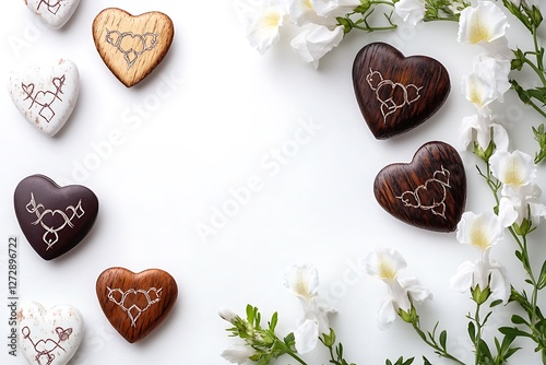Mystical Women's Day banner with mystical heart runes and mystical white snapdragons on a mystical white background.