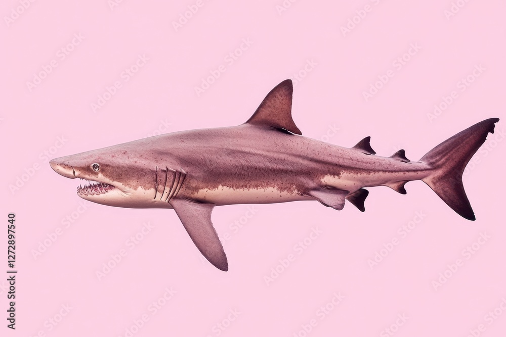 Obraz premium Shark swimming sideways in front of a pastel pink background