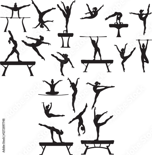 set of ballet dancers silhouettes