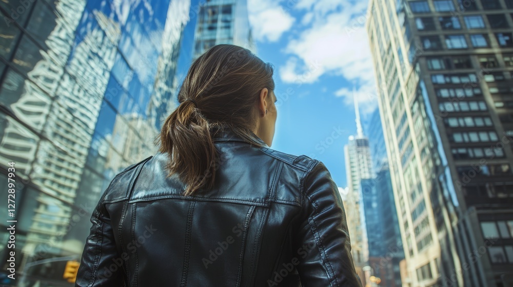 Fototapeta premium A Reflective Moment: Urban Elegance in Leather
