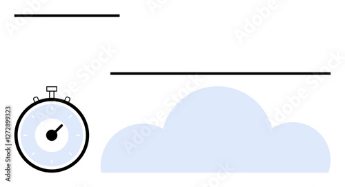 Stopwatch three horizontal lines light blue cloud. Ideal for time management, productivity, brainstorming, deadlines, scheduling, creativity, efficiency. Line metaphor