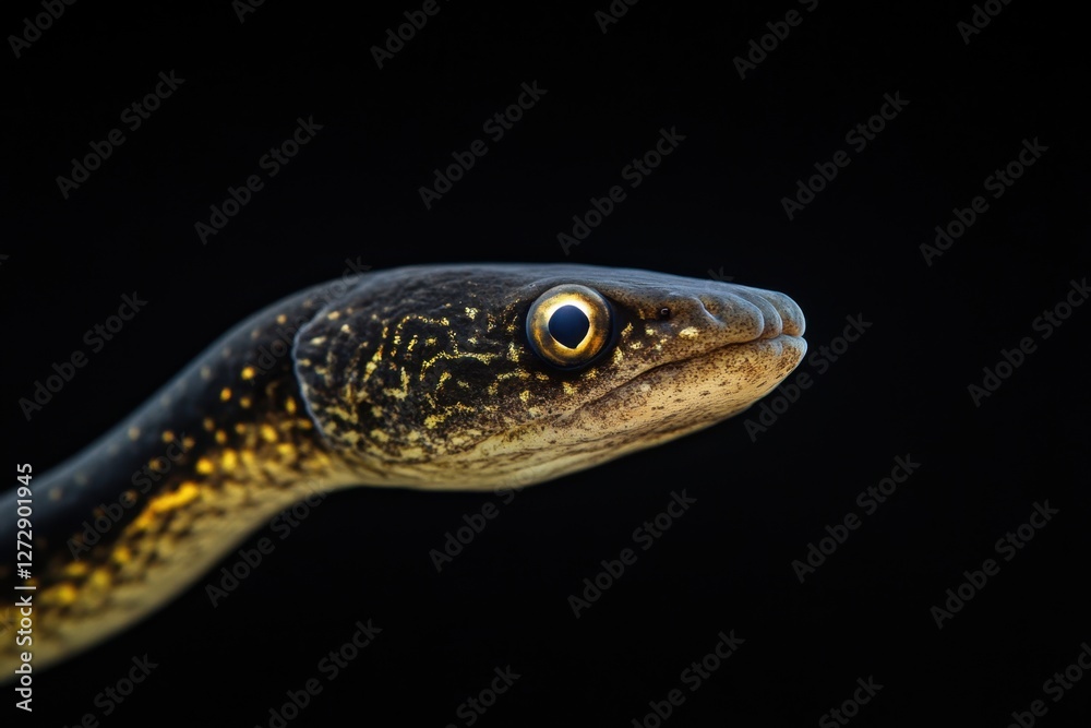 Close up of a snake head with golden speckled markings Close up of a snake head with golden speckled markings