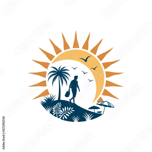summer silhouette logo vector line art logo design