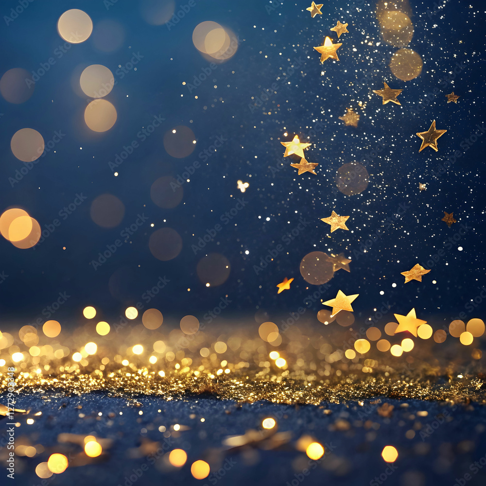 Fototapeta premium A stunning abstract background featuring dark blue hues with shimmering gold particles and dynamic light effects.