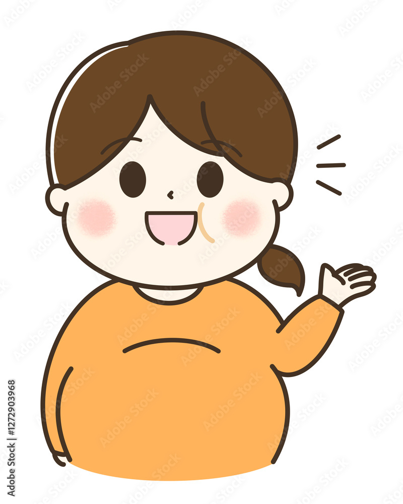 会話をする太った女性の上半身のゆるかわイラスト