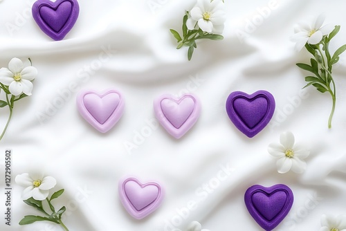 Peaceful Women's Day banner with peaceful heart symbols and peaceful white violets on a calming white canvas.