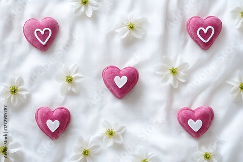 Peaceful Women's Day banner with peaceful heart symbols and peaceful white violets on a calming white canvas.