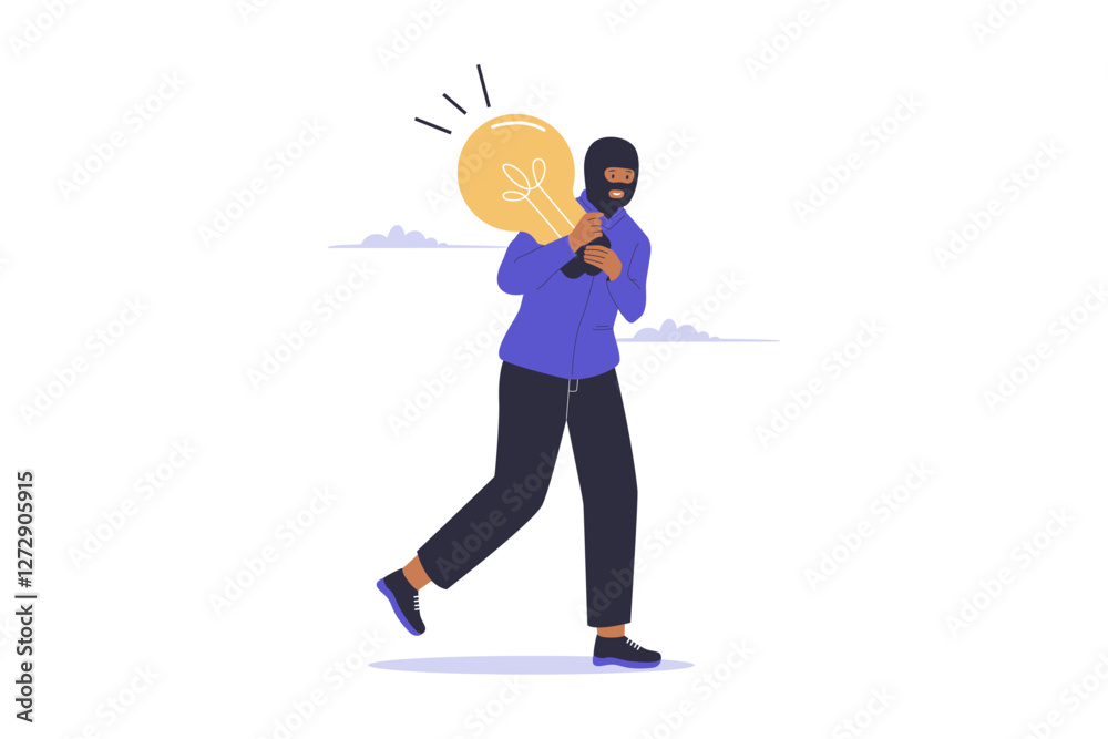 Illustration of thief stealing idea concept. Plagiarism and infringement of copyright. Illustrations for websites, landing pages, mobile apps, posters and banners