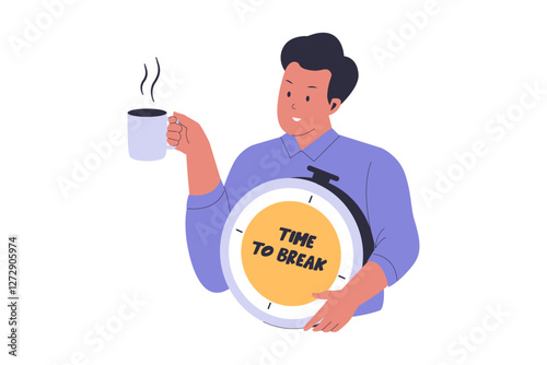 Illustration of break time concept. Time for a coffee break to relax and refresh from long stressful intervals. Illustrations for websites, landing pages, mobile apps, posters and banners
