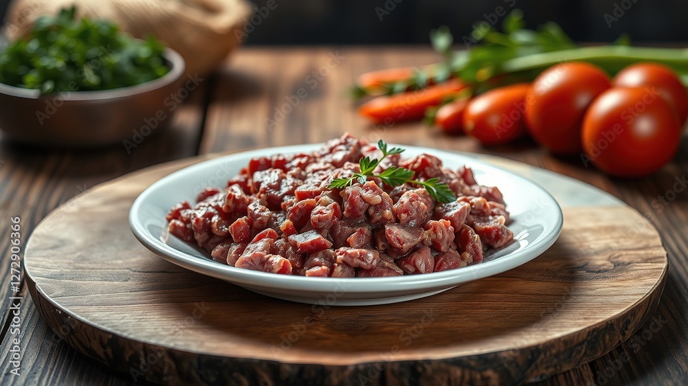 Fresh Ground Beef on Plate - Wood Background - High Resolution Food Photography Fresh Ground Beef on Plate - Wood Background - High Resolution Food Photography