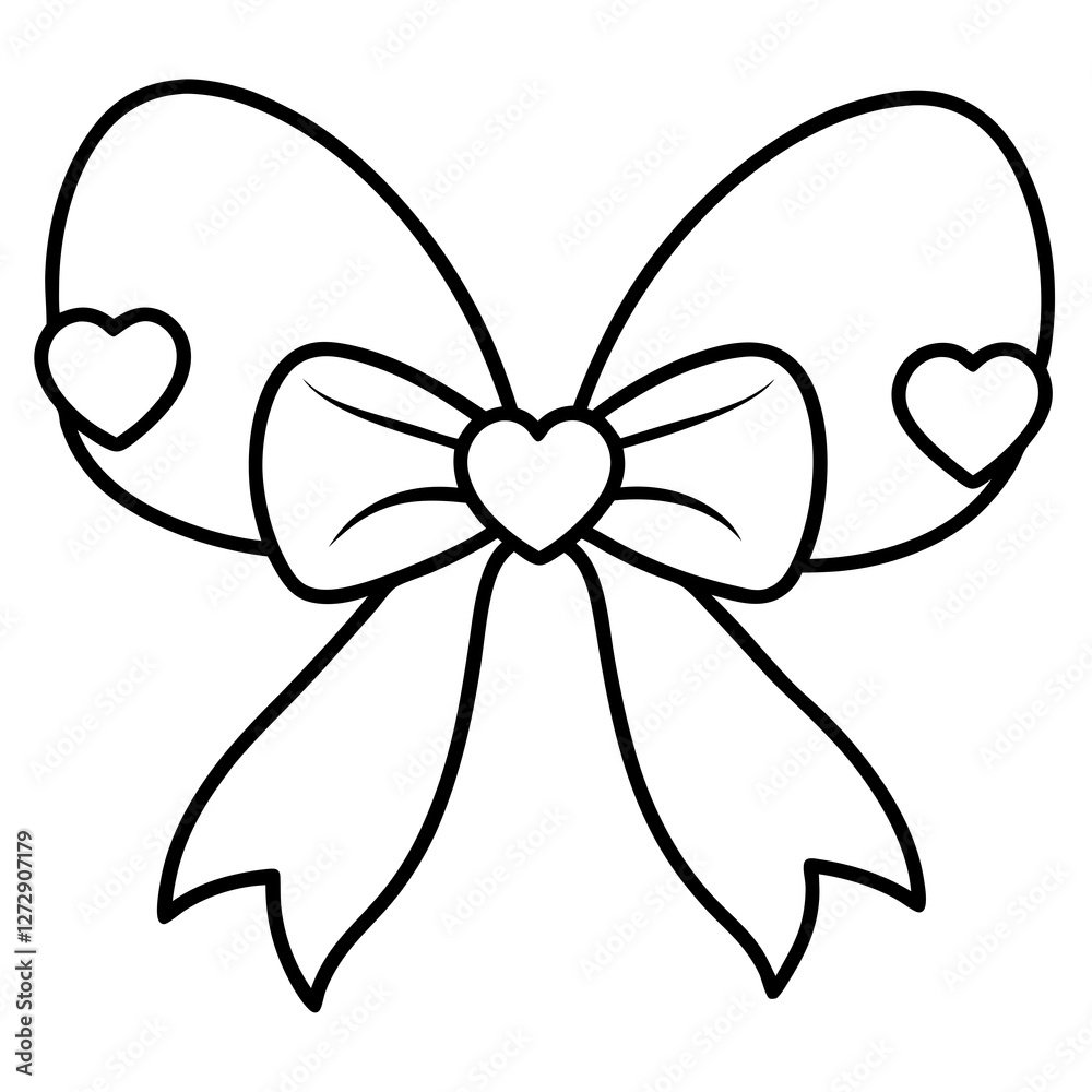 Simple Line Art of Hearts and Bow Simple Line Art of Hearts and Bow