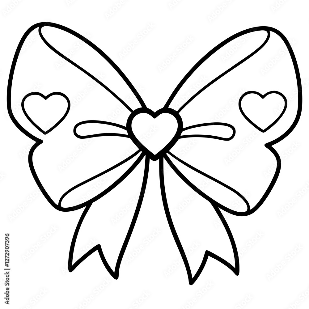 Simple Line Art of Hearts and Bow Simple Line Art of Hearts and Bow