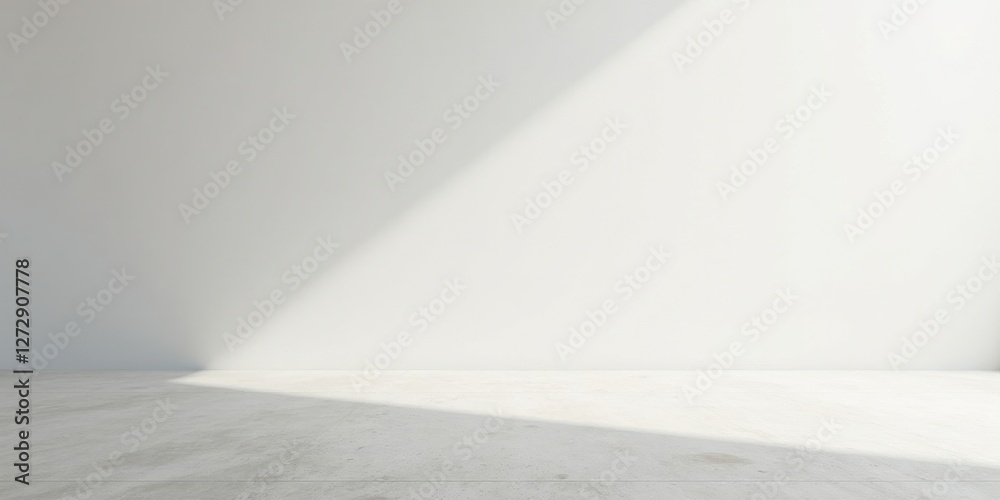 Obraz premium A Minimalist Empty Room with Sunlight Streaming Across the Floor and a Blank White Wall, Ideal for Product Placement or Design Presentations