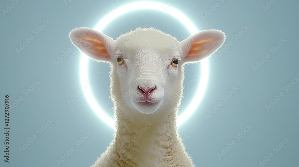 Fototapeta premium Lamb portrait, studio light, halo, serene background, purity