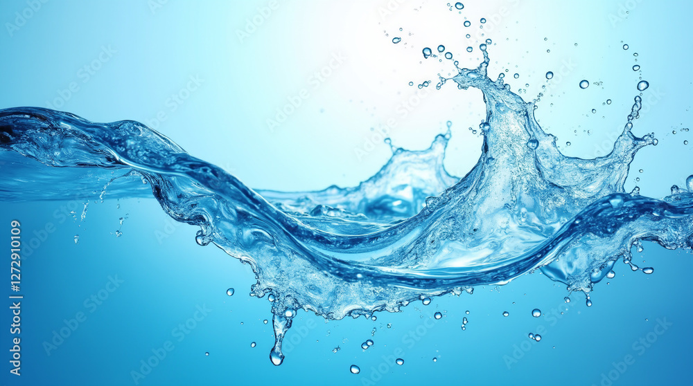 Obraz premium A stunning capture of clear blue water splashing, showcasing the beauty and vitality of moving water droplets.