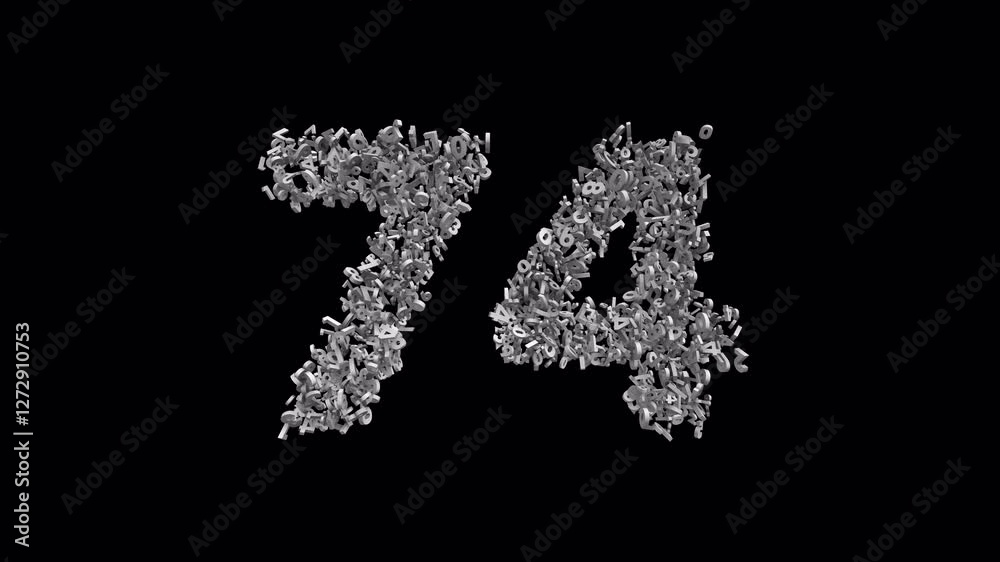 Number 74 Made of Numbers with Alpha Channel. 3D Font Number Animation. Transparent Background Number 74 Made of Numbers with Alpha Channel. 3D Font Number Animation. Transparent Background
