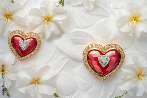 Royal Women's Day poster with royal heart jewels and royal white oleanders on a regal white background.