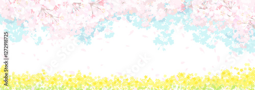 桜と春の空　菜の花畑