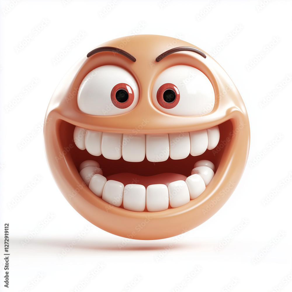 Fototapeta premium Joyful Expression exaggerated wide smile with a smiling face against white