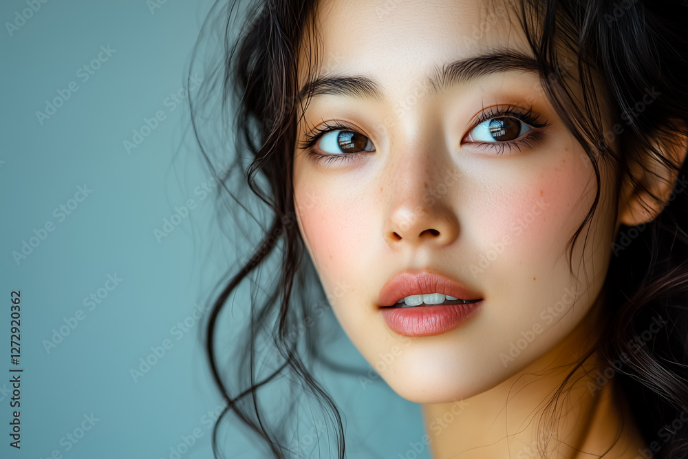 A close-up portrait of a young woman with beautiful features and soft lighting. A close-up portrait of a young woman with beautiful features and soft lighting.