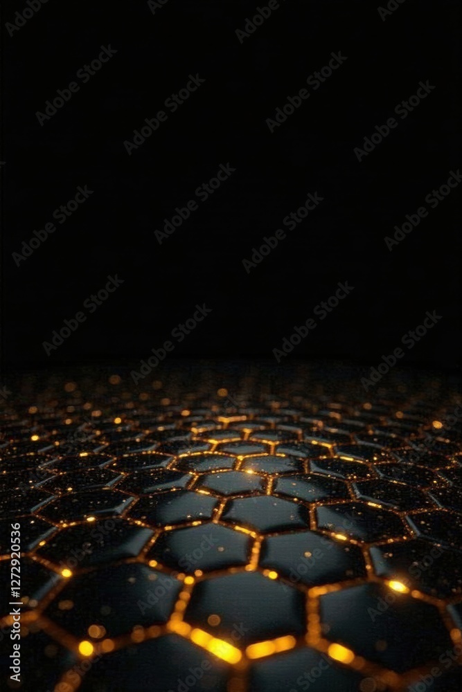 Fototapeta premium Abstract Golden Hexagon Pattern on Dark Background A Futuristic Design