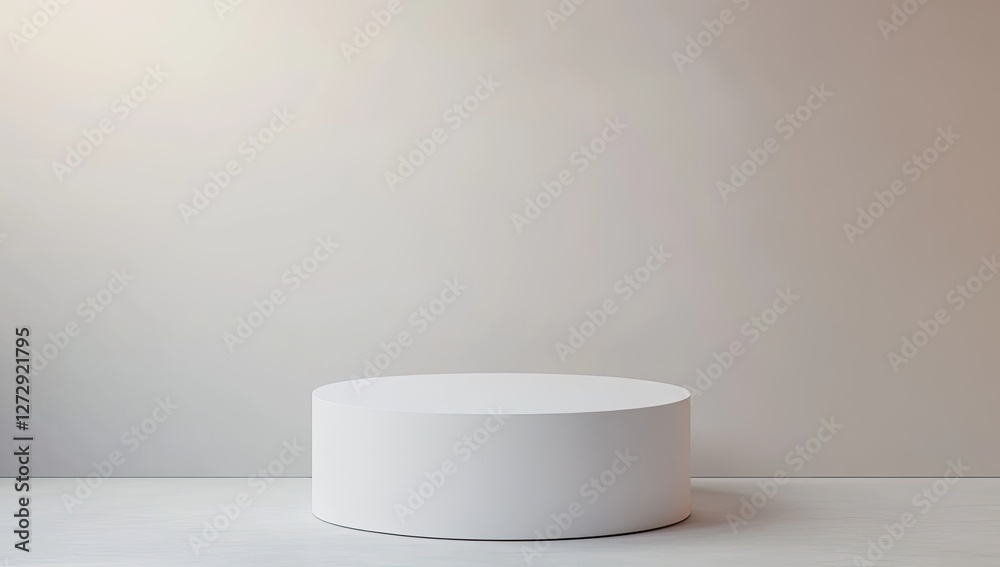 White cylindrical pedestal, studio, minimal backdrop, product display White cylindrical pedestal, studio, minimal backdrop, product display