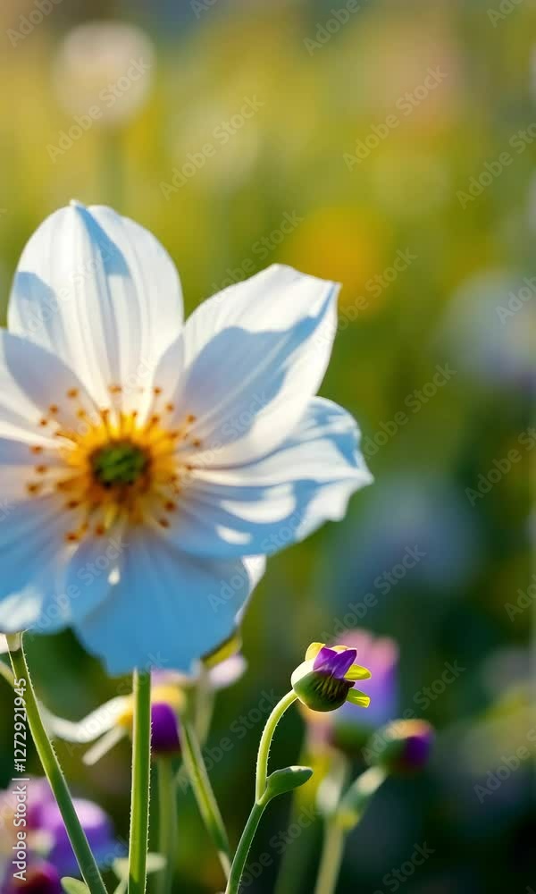 Close Up of White Cosmos Flower in Sunlight Close Up of White Cosmos Flower in Sunlight