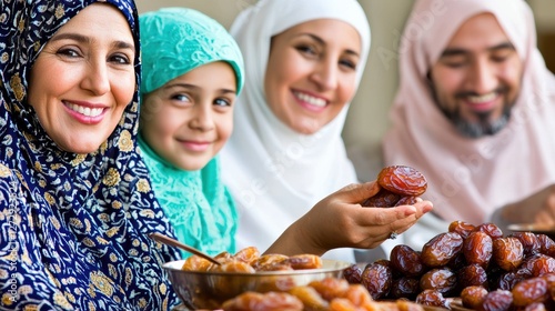 Family celebration with traditional dates middle east food gathering festive atmosphere close-up view cultural heritage photo