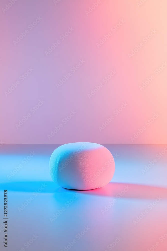 Soft, rounded object illuminated by vibrant blue and pink lights Soft, rounded object illuminated by vibrant blue and pink lights