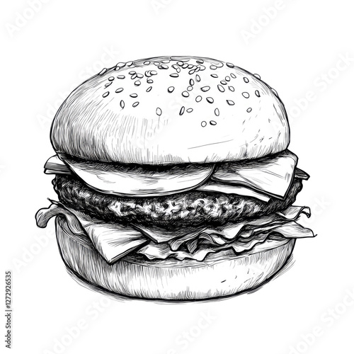 Hand-drawn burger sketch cutout, isolated on transparent background