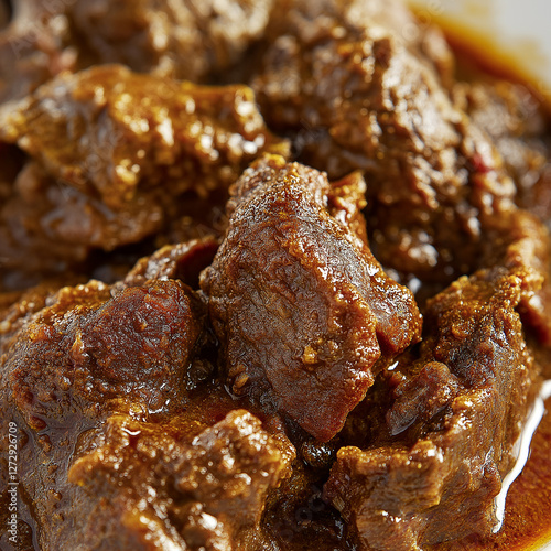 Closeup of Rich Beef Stew Brown Gravy Meat Texture