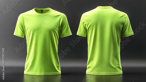 Blank neon green t-shirt mockup front, back view.