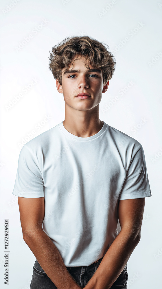 A Cool Young Male Model in White T-Shirt Minimalist Fashion Portrait A Cool Young Male Model in White T-Shirt Minimalist Fashion Portrait