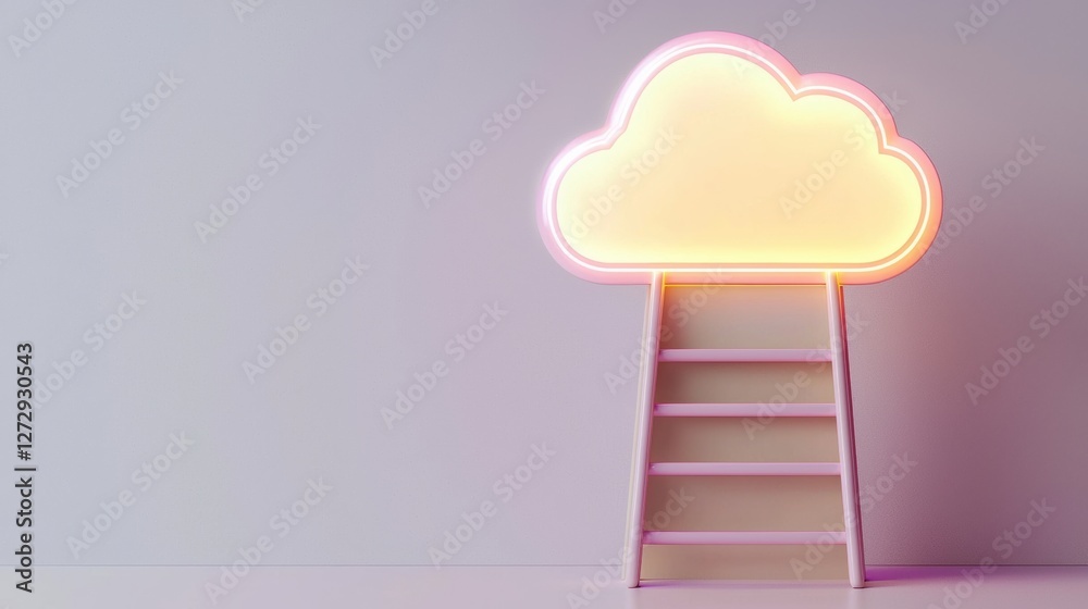 Ladder reaching for cloud light modern interior digital art minimalist close-up imagination Ladder reaching for cloud light modern interior digital art minimalist close-up imagination