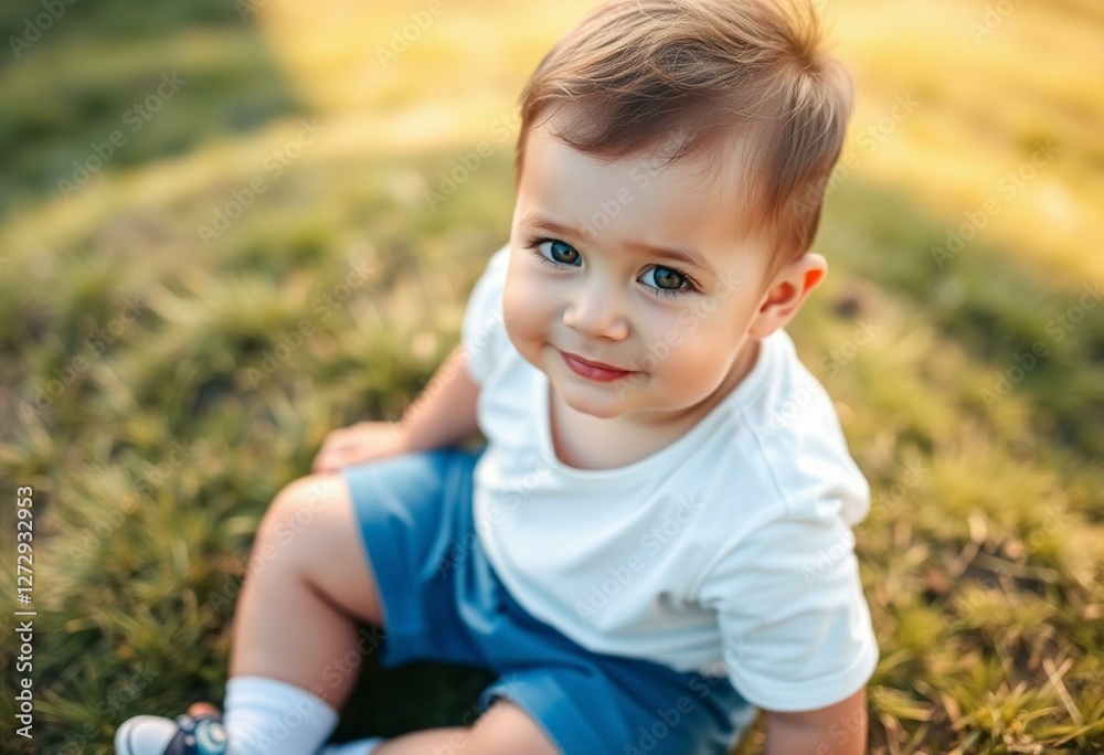 Photorealistic portrait of a male toddler in natural light