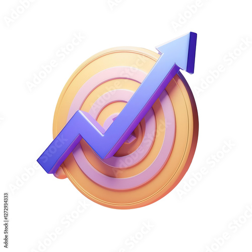 Stablecoin with Upward Arrow on Bullseye 3D DeFi Financial Stability Icon