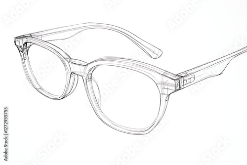 Fine-line sketch of classic eyewear with deconstructed elements, showing details of the frame and lenses.