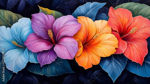 Vibrant colorful flowers in bloom tropical garden art display nature close-up floral beauty