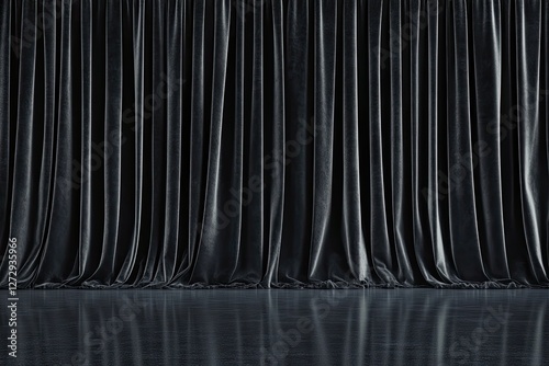 Dark velvet curtains stage backdrop, reflective floor