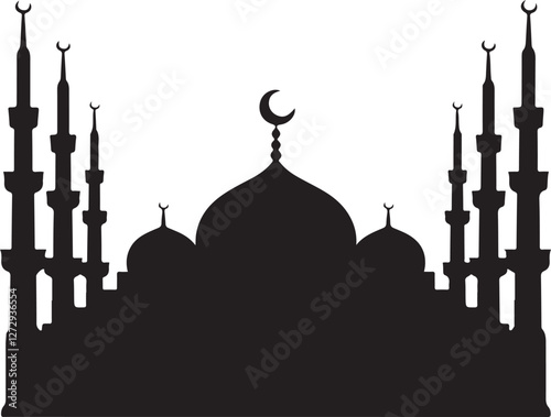 mosque in abu dhabi, islamic mosque icons silhouette vector style with white background