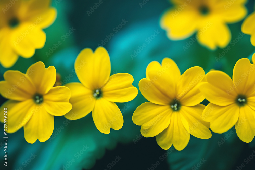 Fototapeta premium BLOOMING YELLOW FLOWERS ARE PLANTED WITH A BLUR BACKGROUND