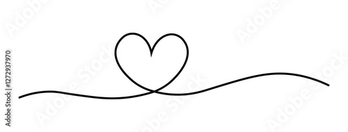  Heart and love sign in continuous one line drawing. Abstract love symbol. Continuous line art drawing vector illustration