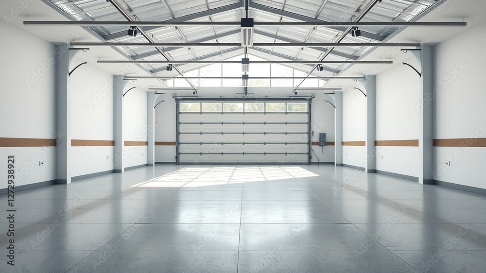 Modern Garage Interior Design, Spacious Storage, Large Windows Modern Garage Interior Design, Spacious Storage, Large Windows