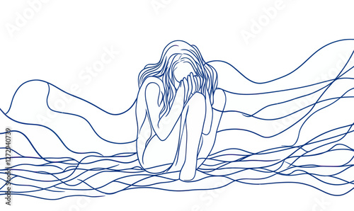 Minimalist One-Line Drawing of Grief and Mental Health Struggles