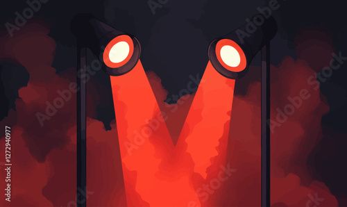Dramatic Presentation Stage with Red Spotlights and Smoky Atmosphere Vector Illustration