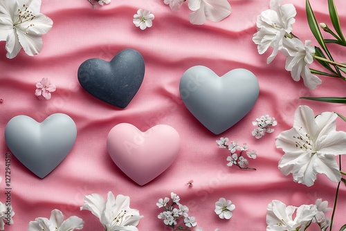 Zen Women's Day design with serene hearts and zen garden flowers on a peaceful pink canvas.