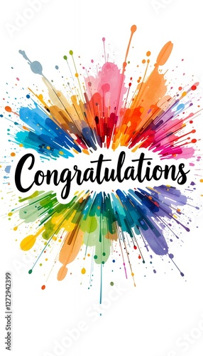 Vibrant Congratulations Card with Watercolor Splashes Bursting with Joyful Colors