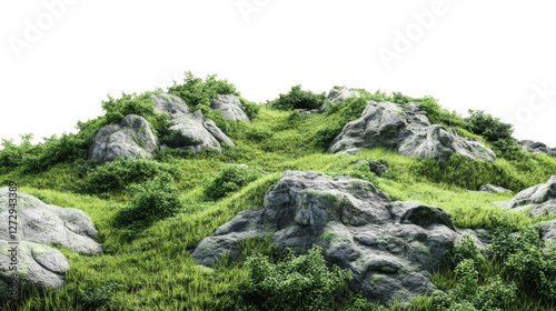 Obraz na płótnie Scenic mountain trail through lush greenery and rocky terrain png isolated on white transparent background w salonie