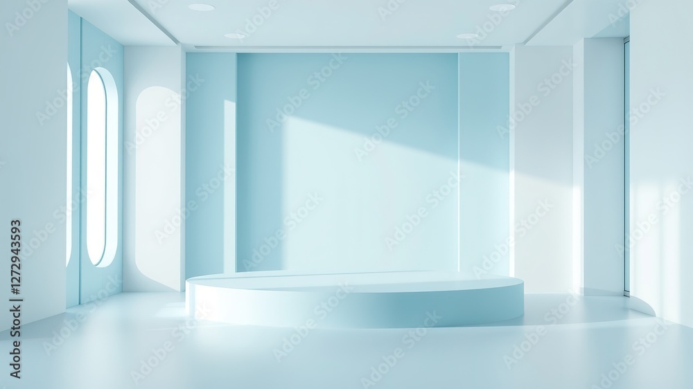 Fototapeta premium Pastel Minimalist Podium Display, Abstract Geometric Background, 3D Render, Social Media Banner