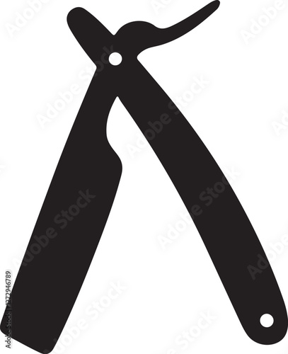 black silhouette of a knife, illustration of a silhouette of a straight razor with a white background